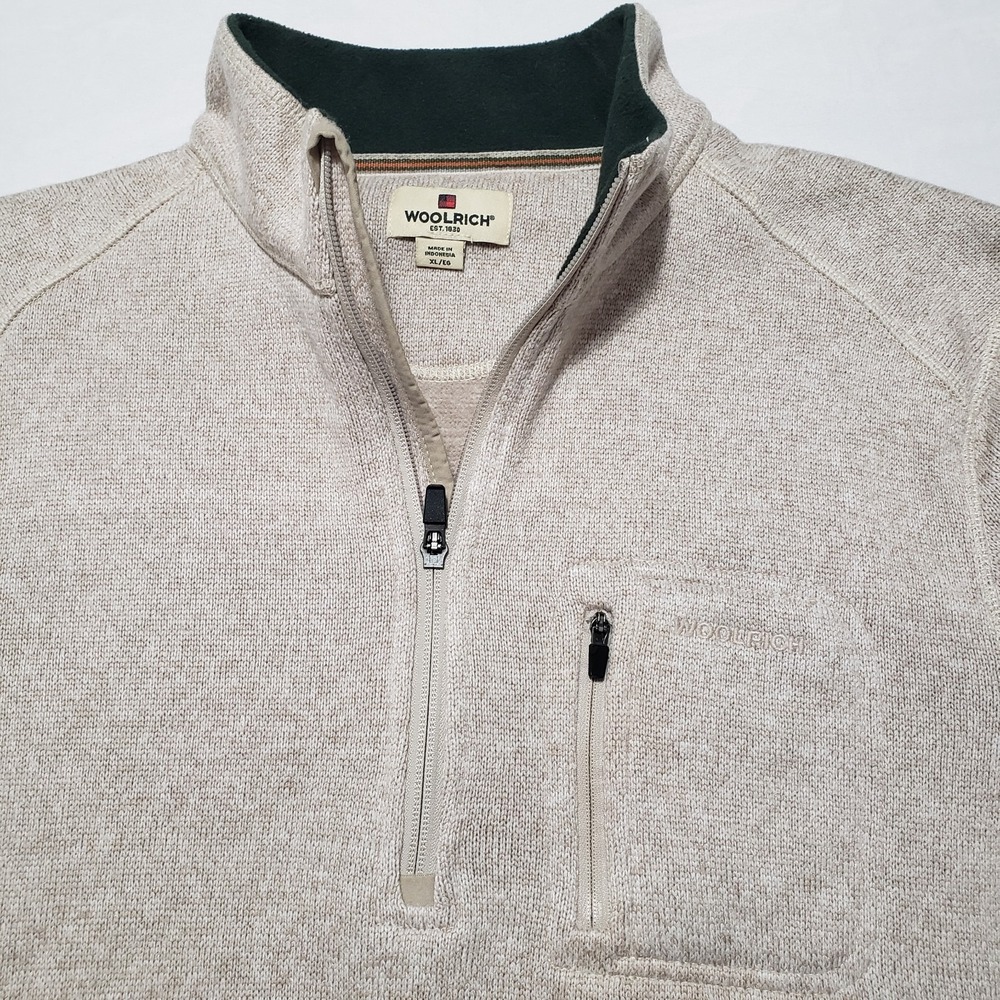 Woolrich 1/4 Zip Pullover Mens XL Beige Long Sleeve Zip Pocket‎ Sweater - Picture 3 of 10
